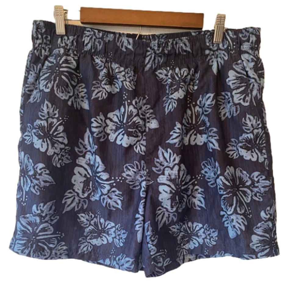 OP Men's Medium Board Shorts Blue Floral Swim Trunks Beach Vacation Travel Lined
